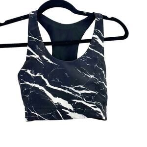 Terez Marble-Print Racerback Sports Bra Black/White Size Small NWOT